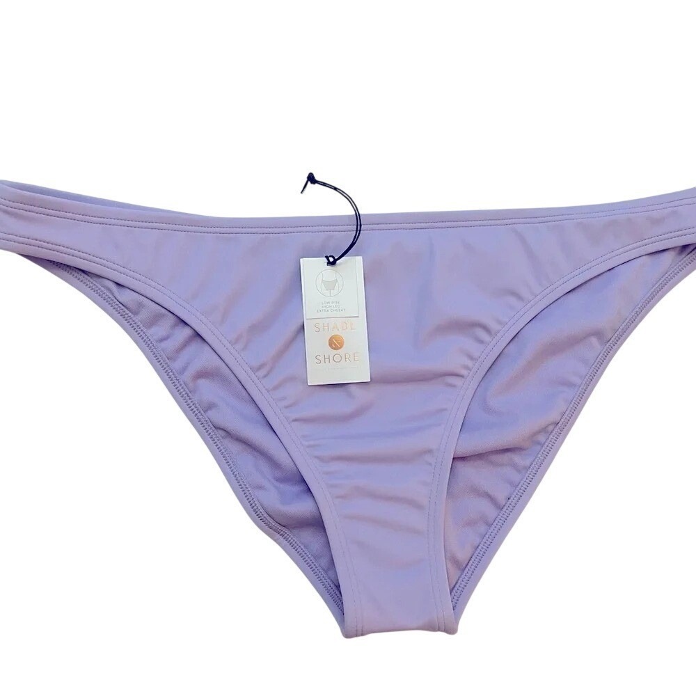Shade & Shore Low Rise High Leg Bikini Bottom Extra Cheeky Womens XL Purple New